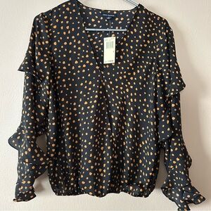 NWT Max Edition Black and Tan Polka Dot Blouse